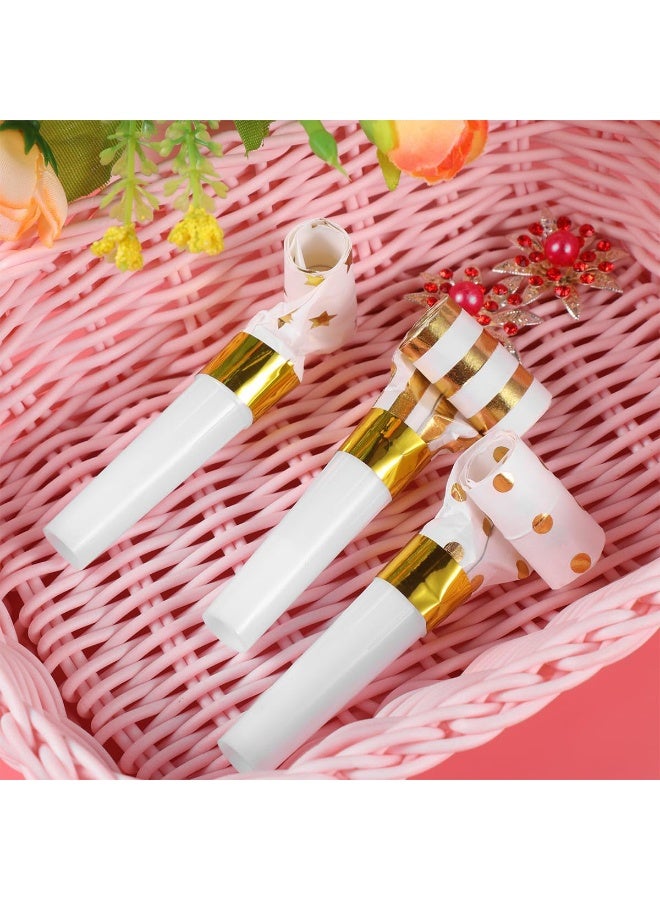30Pcs Party Blowers, Party Blowers for Kids, Party Blowouts, Party Noise Makers Horns, Whistles with Automatic Roll-out, Birthday Blowers, Noisemakers Blow Horns Party Whistles Favors for Birthday, New Years Events (Gold/White) - Image 4